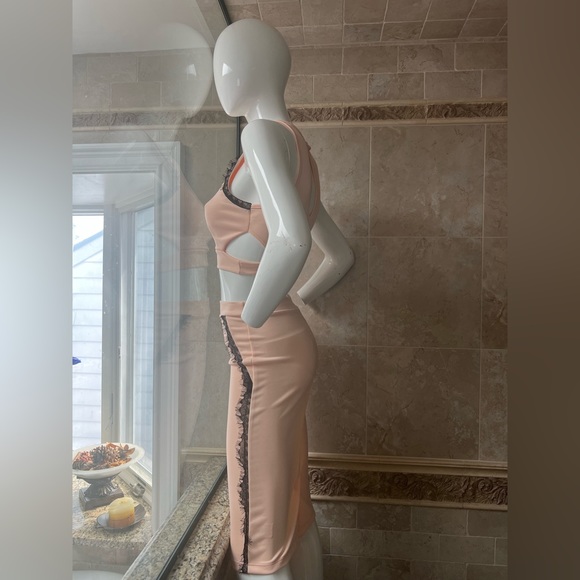 Charlotte Russe Light Pink 2Pc Skirt Set W/ Eyelash Lace Detail - Picture 2 of 3